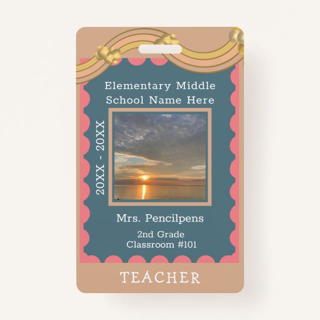 Boho Chic Modern Rainbow Custom Teacher ID ID Badge (Front)