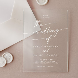 Boho Chic Modern Simple White Clear Wedding Acrylic Invitations