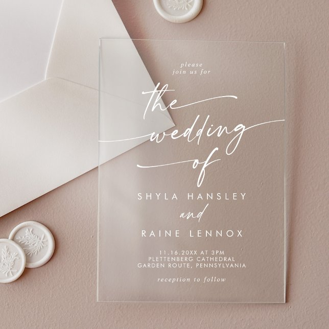Boho Chic Modern Simple White Clear Wedding Acrylic Invitations (Creator Uploaded)
