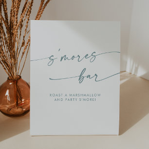 Boho Chic Modern Teal and White Smores Wedding Pedestal Sign