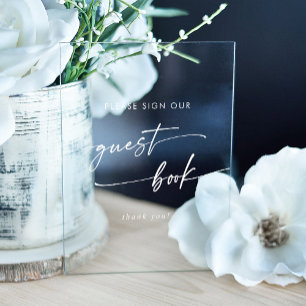 Boho Chic Modern White Clear Wedding Guest Book Acrylic Sign