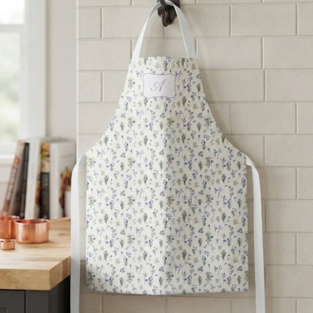 Boho Chic Monogram Wildflower Floral Pattern Apron (Creator Uploaded)
