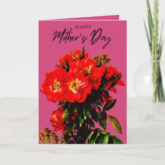 Boho Chic Mother's Day Red Roses Bouquet Magenta Card