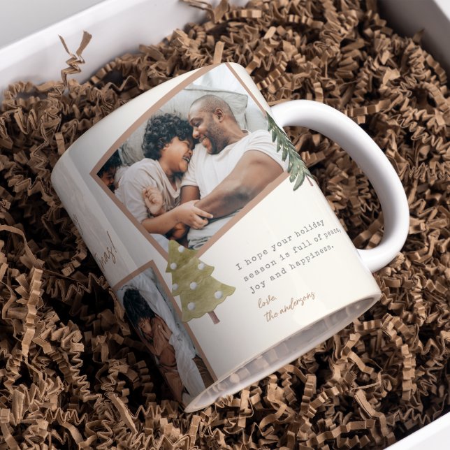 Boho Chic Multi Photo Christmas Pine Tree Coffee Mug (Creator Uploaded)