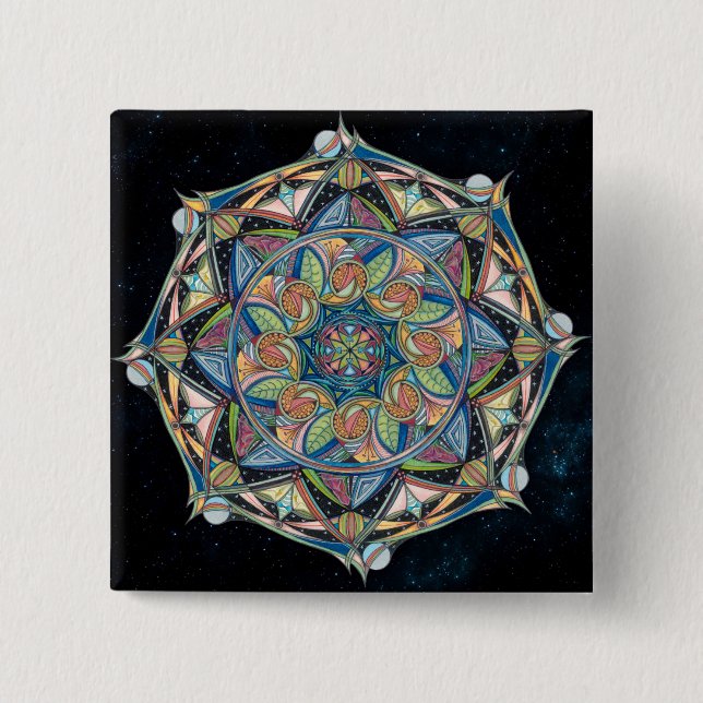 Boho-chic Multicolor Mandala Button (Front)