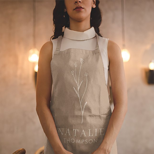 Boho Chic Mushroom Brown Personalised Monogram Apron (Creator Uploaded)