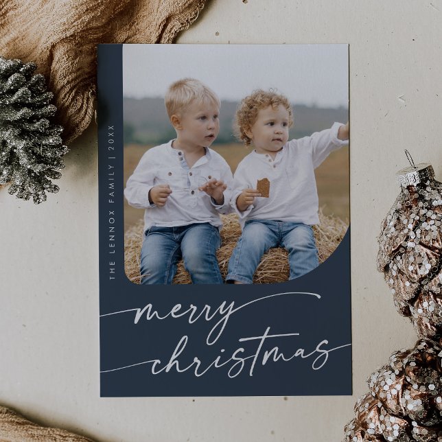 Boho Chic Navy Blue DIY Simple Photo Christmas Holiday Card (Creator Uploaded)