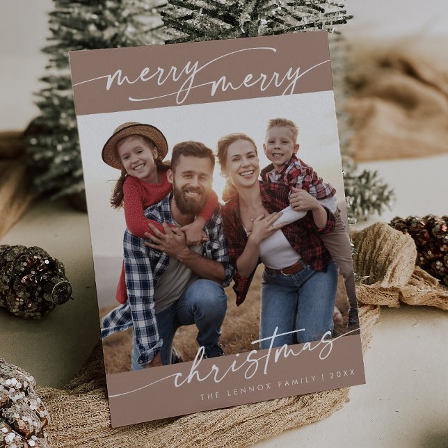 Boho Chic Neutral Family Photo Cute Christmas Holiday Card (Creator Uploaded)