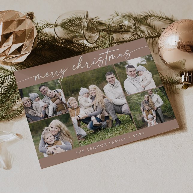 Boho Chic Neutral Photo Boho Merry Christmas Holiday Card (Creator Uploaded)