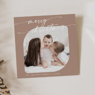 Boho Chic Neutral Photo Cute Family Christmas Holiday Card