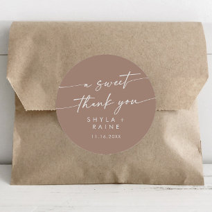 Boho Chic Neutral Taupe A Sweet Thank You Favour Classic Round Sticker