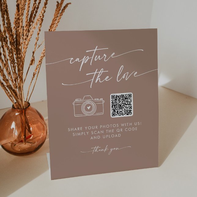 Boho Chic Neutral Taupe Capture the Love Wedding Pedestal Sign (Creator Uploaded)