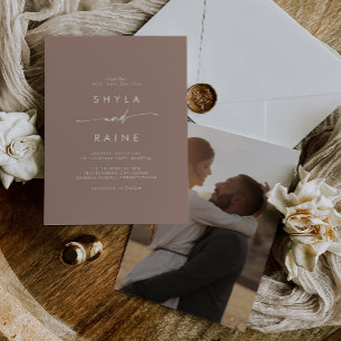 Boho Chic Neutral Taupe Casual Photo Wedding Invitation
