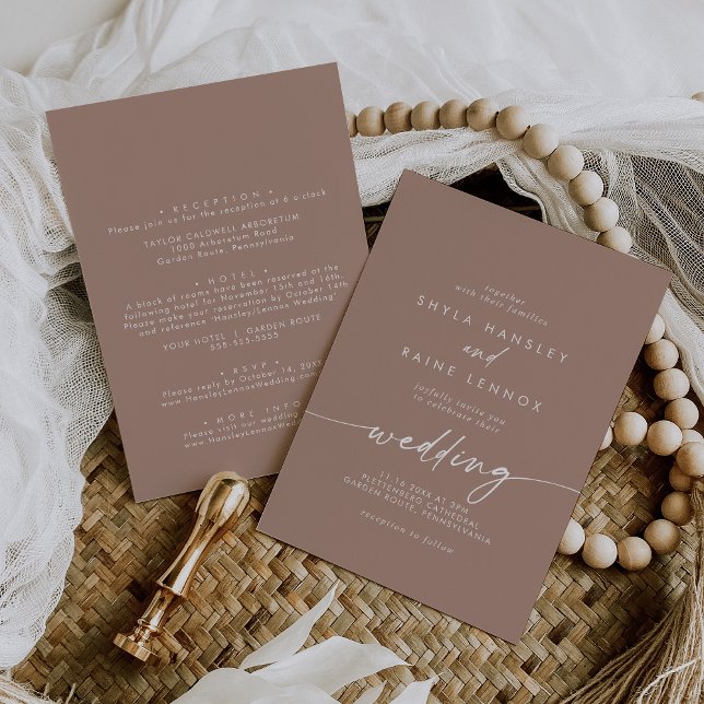 Boho Chic Neutral Taupe Front and Back Wedding Invitation (Creator Uploaded)