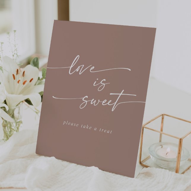 Boho Chic Neutral Taupe Love Is Sweet Wedding Pedestal Sign (Boho Chic Neutral Taupe Love Is Sweet Wedding Pedestal Sign)
