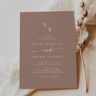 Boho Chic Neutral Taupe Monogram Wedding Invitation