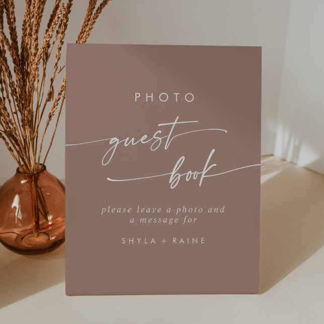 Boho Chic Neutral Taupe Photo Guest Book Wedding Pedestal Sign (Creator Uploaded)