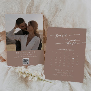Boho Chic Neutral Taupe QR Code Photo Calendar Save The Date
