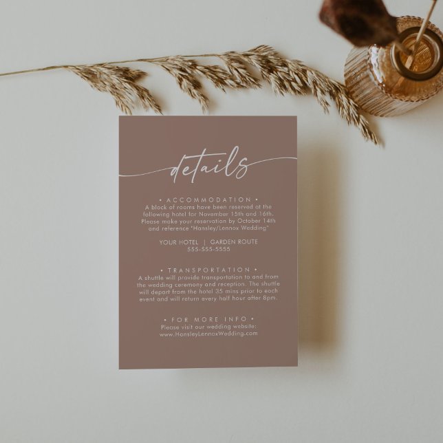 Boho Chic Neutral Taupe Wedding Details Enclosure Card (Creator Uploaded)