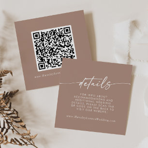Boho Chic Neutral Taupe Wedding QR Code Details Enclosure Card