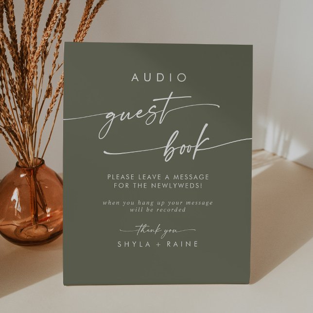Boho Chic Olive Green Audio Guestbook Wedding Pedestal Sign (Creator Uploaded)