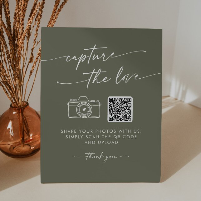 Boho Chic Olive Green Capture the Love Wedding Pedestal Sign (Creator Uploaded)