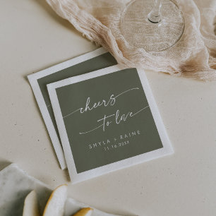 Boho Chic Olive Green Cheers to Love Wedding Napkin