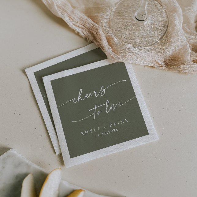 Boho Chic Olive Green Cheers to Love Wedding Napkin (Creator Uploaded)