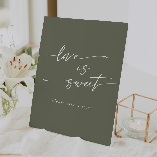 Boho Chic Olive Green Love Is Sweet Wedding Pedestal Sign (Boho Chic Olive Green Love Is Sweet Wedding Pedestal Sign)