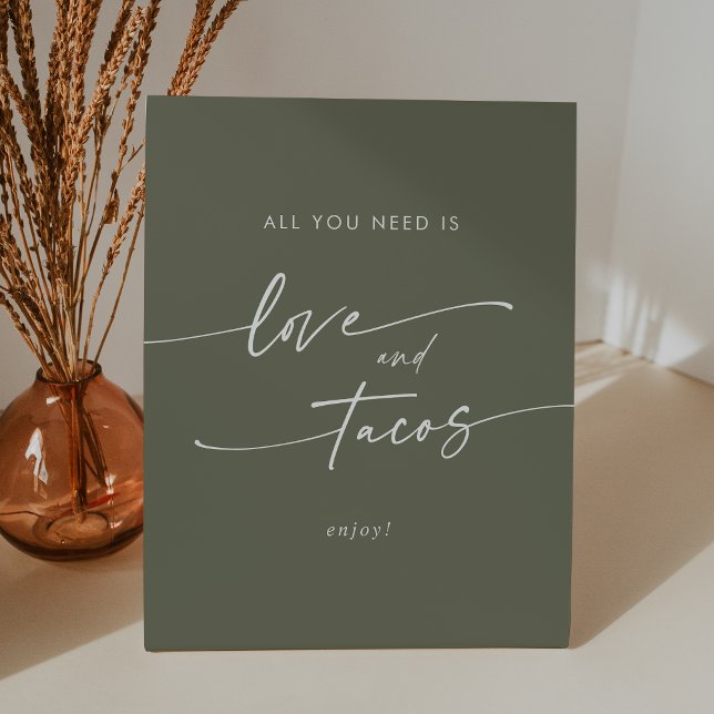 Boho Chic Olive Green Love Taco Bar Wedding Pedestal Sign (Boho Chic Olive Green Love Taco Bar Wedding Pedestal Sign)