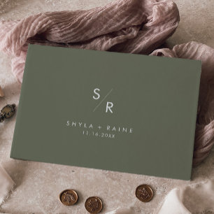 Boho Chic Olive Green Monogram Wedding Guest Book