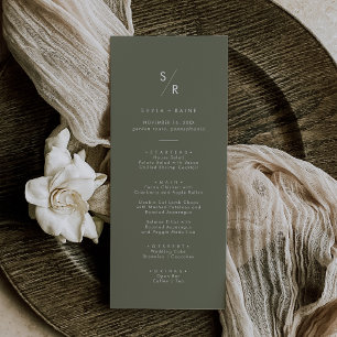 Boho Chic Olive Green Monogram Wedding Menu