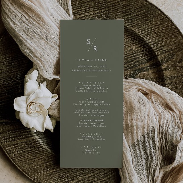 Boho Chic Olive Green Monogram Wedding Menu (Creator Uploaded)