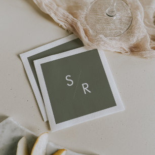 Boho Chic Olive Green Monogrammed Napkins