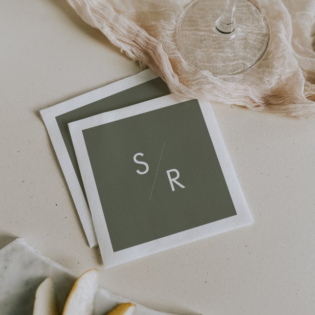 Boho Chic Olive Green Monogrammed Napkins (Creator Uploaded)