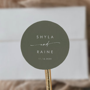 Boho Chic Olive Green Names Envelope Seals