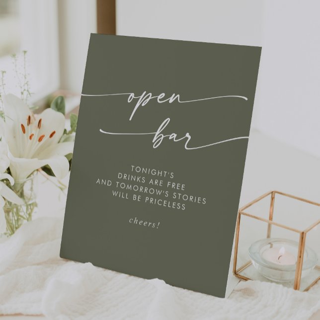Boho Chic Olive Green Open Bar Wedding Pedestal Sign (Boho Chic Olive Green Open Bar Wedding Pedestal Sign)