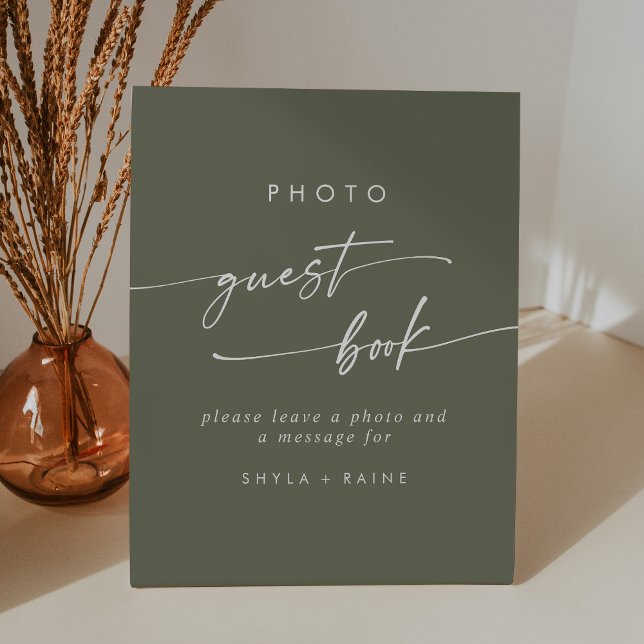 Boho Chic Olive Green Photo Guest Book Wedding Pedestal Sign (Creator Uploaded)