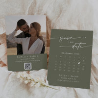 Boho Chic Olive Green QR Code Photo Calendar