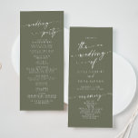 Boho Chic Olive Green Tea Length Wedding Program<br><div class="desc">This boho chic olive green tea length wedding program is perfect for a minimalist wedding ceremony. The woodsy dark green earth tone modern bohemian design features simple rustic calligraphy with a unique yet classic style. Personalise your wedding program with you names, wedding date, location, order of service, wedding party and...</div>