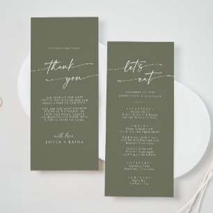 Boho Chic Olive Green Thank You and Wedding Menu