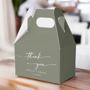 Boho Chic Olive Green Thank You Wedding Favour Box