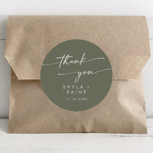 Boho Chic Olive Green Thank You Wedding Favour Classic Round Sticker