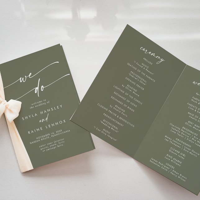 Boho Chic Olive Green We Do Folded Wedding Program (Creator Uploaded)
