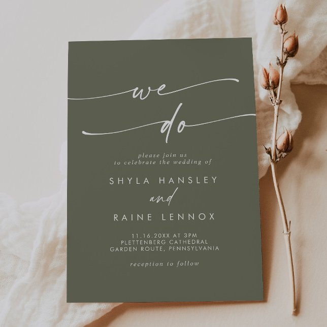 Boho Chic Olive Green We Do Wedding Invitation (Creator Uploaded)