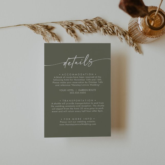 Boho Chic Olive Green Wedding Details Enclosure Card (Creator Uploaded)
