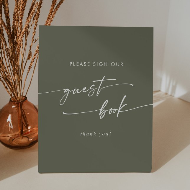 Boho Chic Olive Green Wedding Guest Book Pedestal Sign (Creator Uploaded)