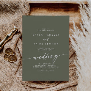 Boho Chic Olive Green Wedding Invitation