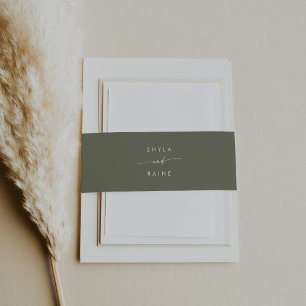 Boho Chic Olive Green Wedding Invitation Belly Band