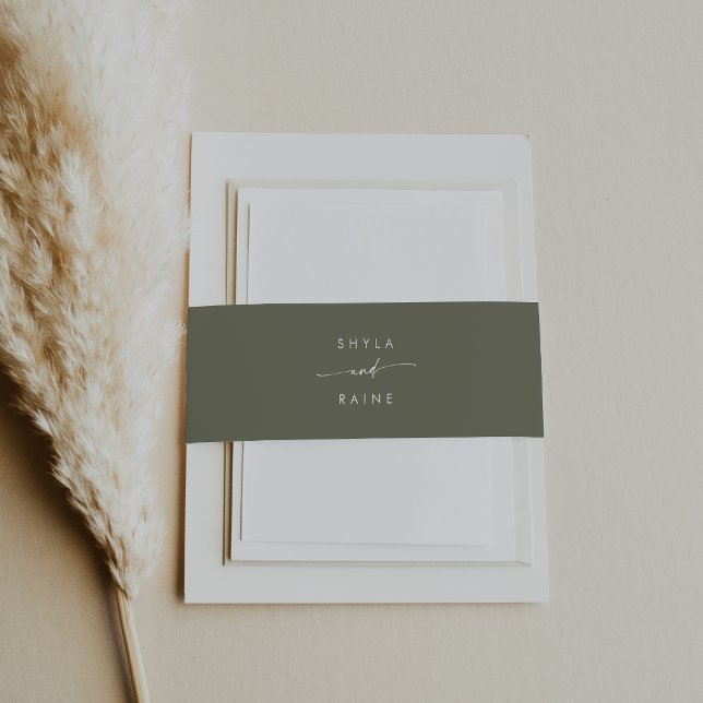 Boho Chic Olive Green Wedding Invitation Belly Band (Creator Uploaded)